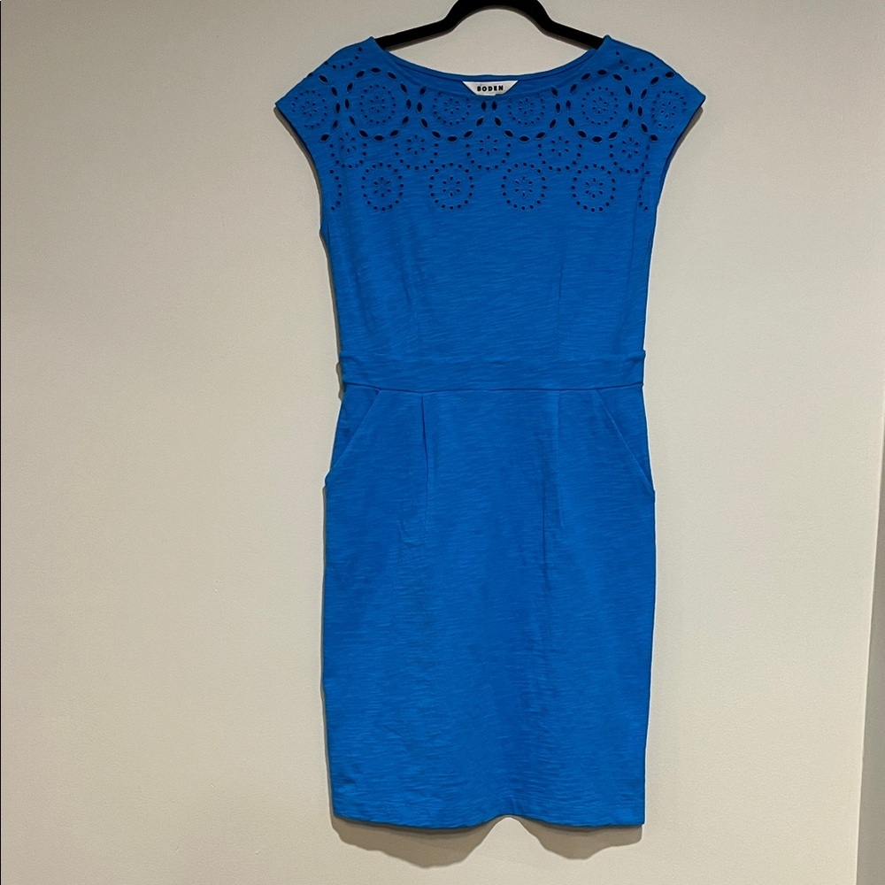Boden | Florrie Broderie cap sleeve cut out blue dress Women’s size 8 cotton